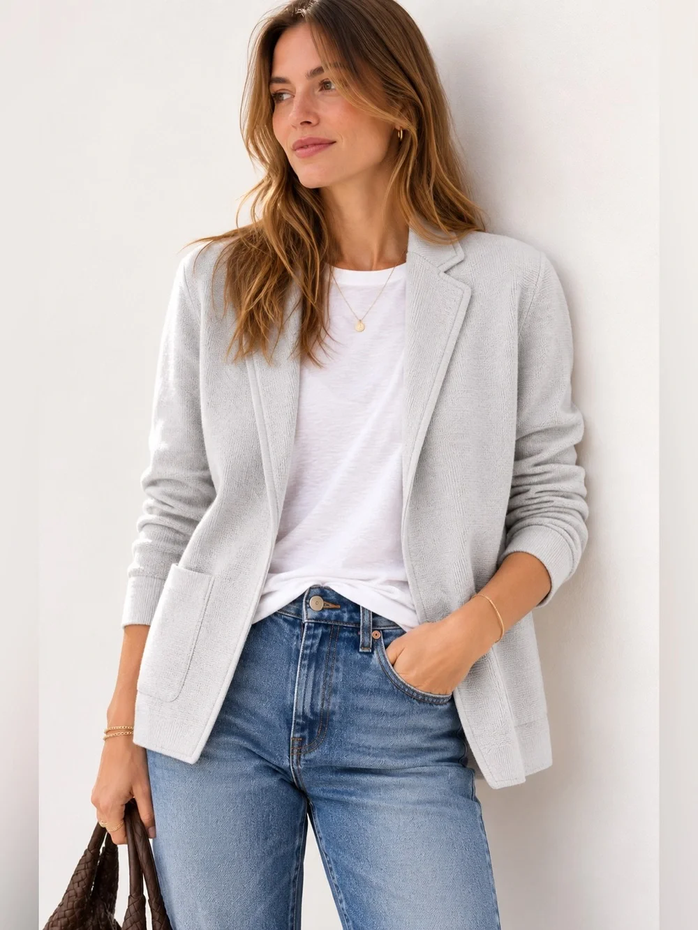 J. Crew Sophie open-front sweater-blazer in Light Gray Size XXS Fits Size XS